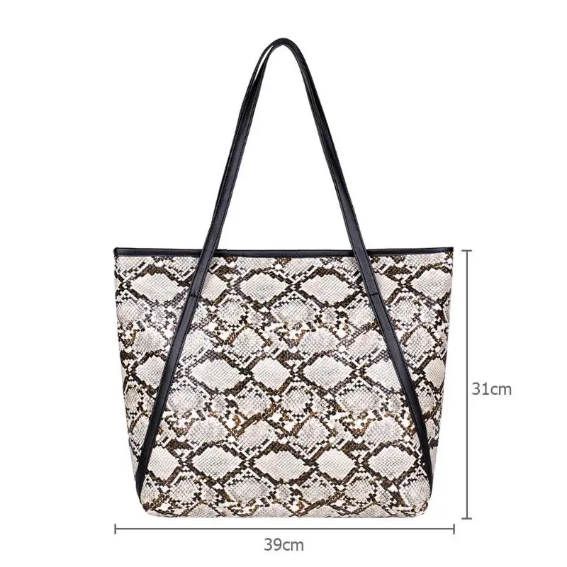 Ladies Fashion Female Big Snake Print Shoulder Handbags Women Large Capacity Top-handle Bags Casual Shopping PU Leather Totes