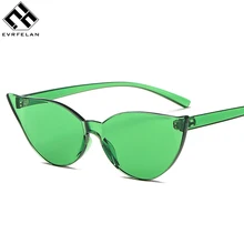 Классический Для женщин небольшой солнцезащитные очки «кошачий глаз» модные Для мужчин конфетный Цвета очки с бесцветными линзами красного цвета желтый и зеленый цвета фиолетовый oculos UV400