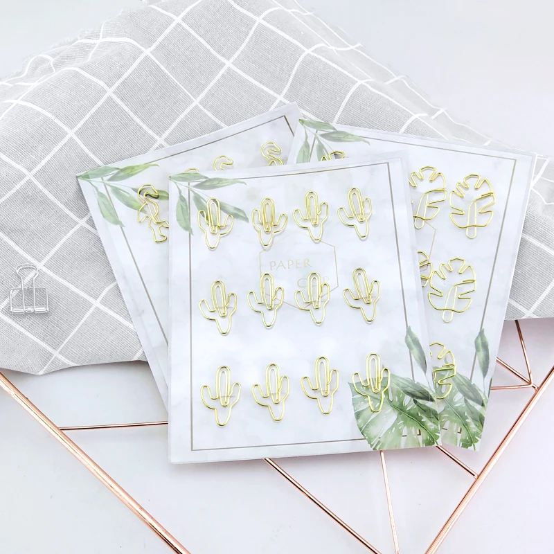 

12pcs/pack ins Gold Flamingo Cactus Paper Clip Metal Bookmarks Bookmark Tag Clip for Book Stationery Drop Shipping