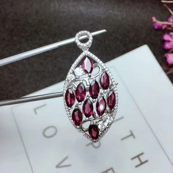 

[MeiBaPJ]Real Natural Garnet Big Pendant Necklace with Certificate 925 Pure Silver Red Stone Fine Charm Jewelry for Women