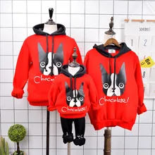Family Matching Clothes 2018 New Year Costume Mother And Daughter Clothes Couple Christmas Sweaters Red Cartoon Dog Hoodies