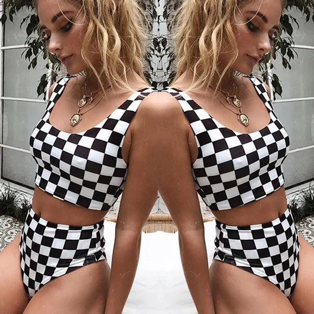 {Excellent|Wonderfull|Very Good|Very Recommended} High Waist Swimwear Women Plaid Bathing Suit Two Pieces Swimsuit Tankini Halter Bandeau Beach Wear trajes de bano Mujer Trikinis Discount Offers