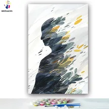 DIY цвета картины по номерам с цветами Девушка листья силуэт Картина Рисунок Живопись по номерам Обрамленный дом