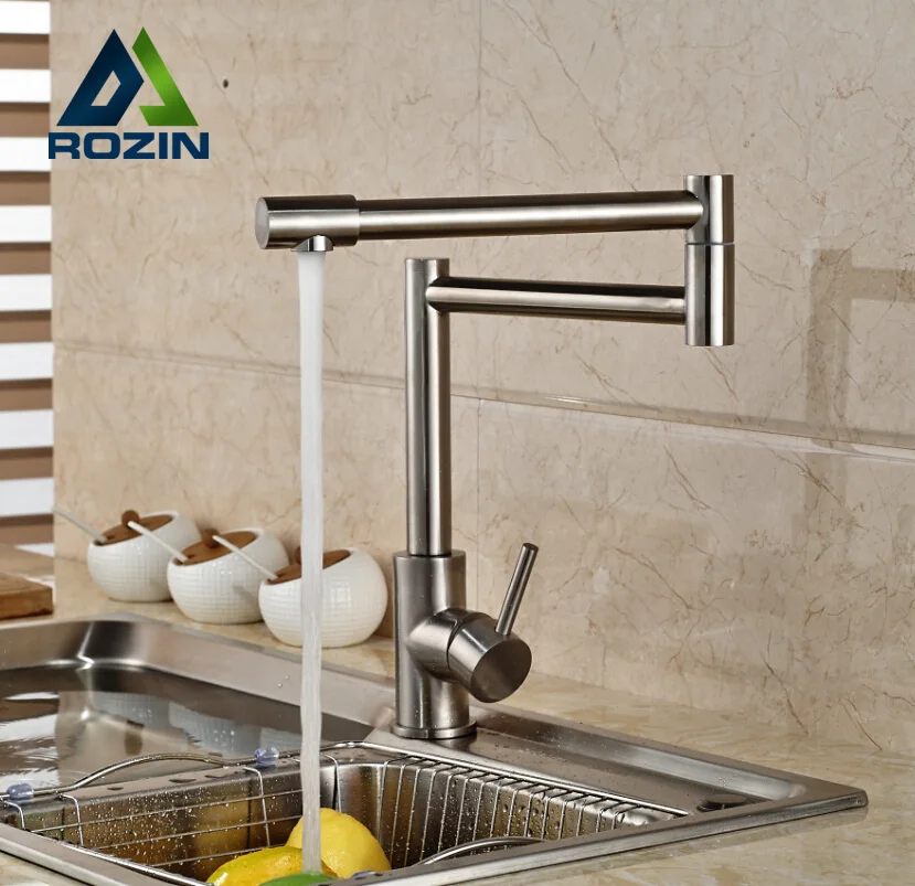 

Unique Design Deck Mount Stretch /folding Kitchen Sink Faucet Single Handle Nickel Brush Finished