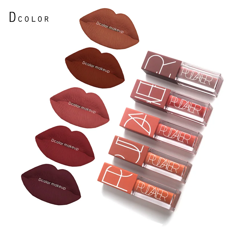 2017 pudaier brand 5pcs matte liquid lipstick set nude brown chocolate