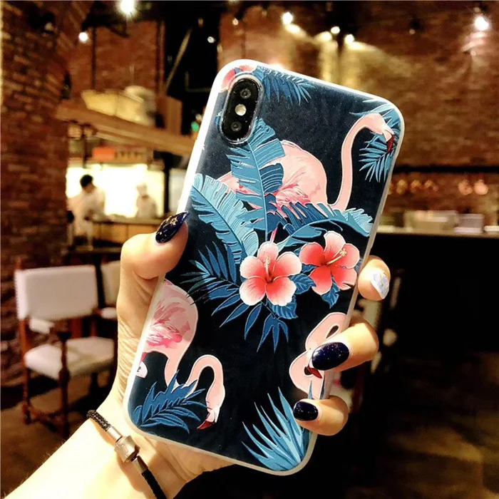 Lovebay чехол для телефона для iPhone 11 Pro 6 6S 7 8 Plus X XR XS Max 3D Рельефный цветок Фламинго лист арбуз Мягкий ТПУ для iPhone XR - Цвет: T3