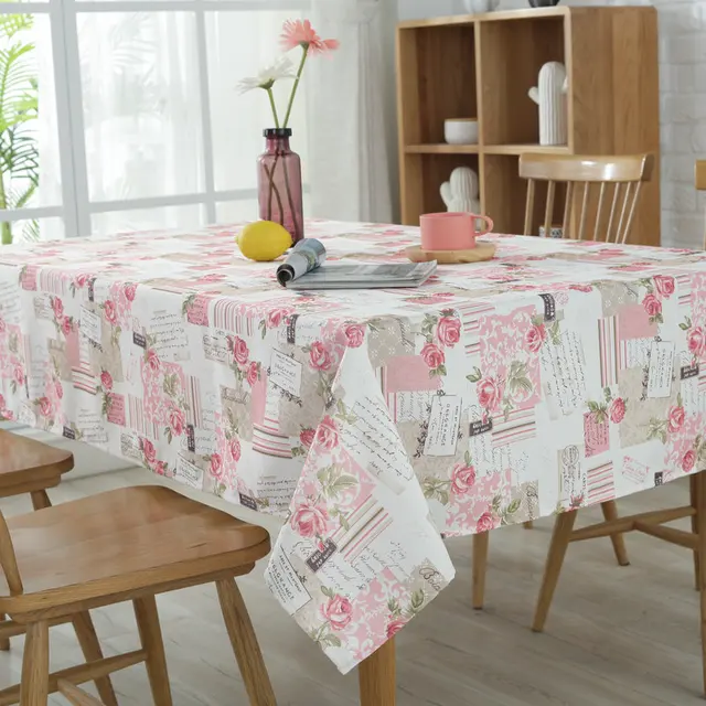 Cotton Tablecloth Floral Printing Pink Roses Table Cloth Fresh style