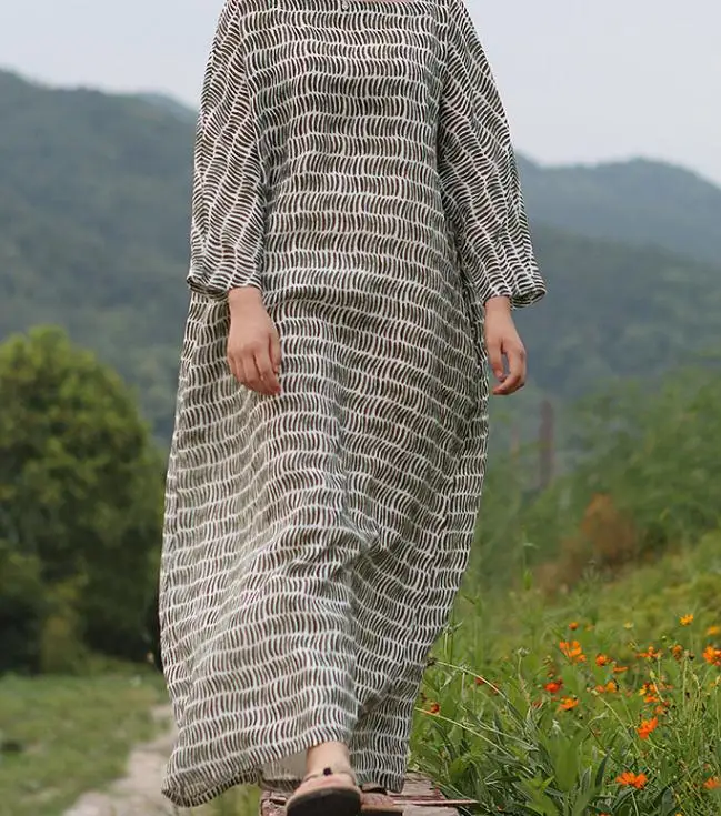 

2018 summer Women's long loose dress women's linen dress 17393-38