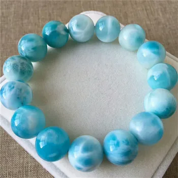 

Genuine Blue Natural Larimar Bracelet 14mm Natural Stone Crystal Stretch Big Round Bead Bracelets For Women Men
