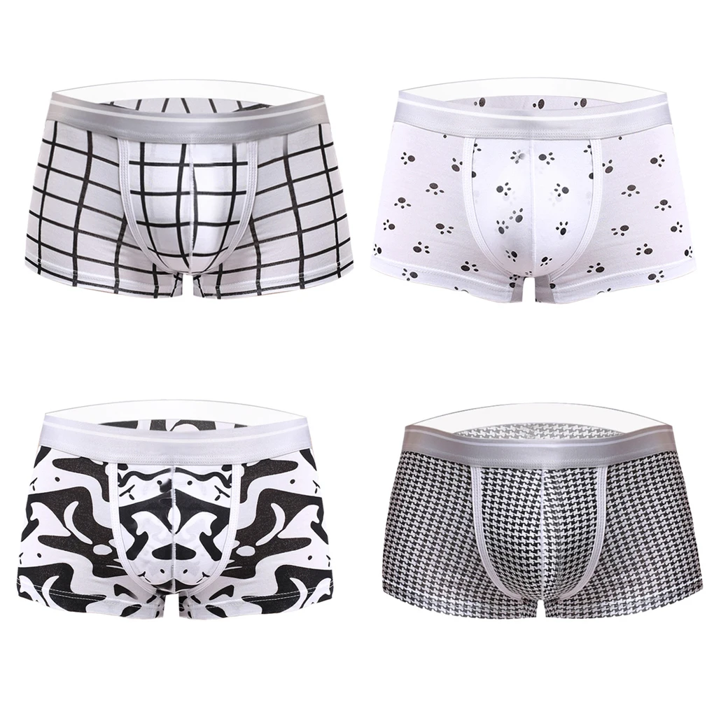 Men's boxers Modal Breathable Floral Print Grid U Convex Pouch Boxers