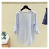 Striped Shirt Female New Summer Chiffon Loose V Collar Blouse Clothes Three Quarter Sleeved Casual Fashion Girl Top Shirts H9006 4