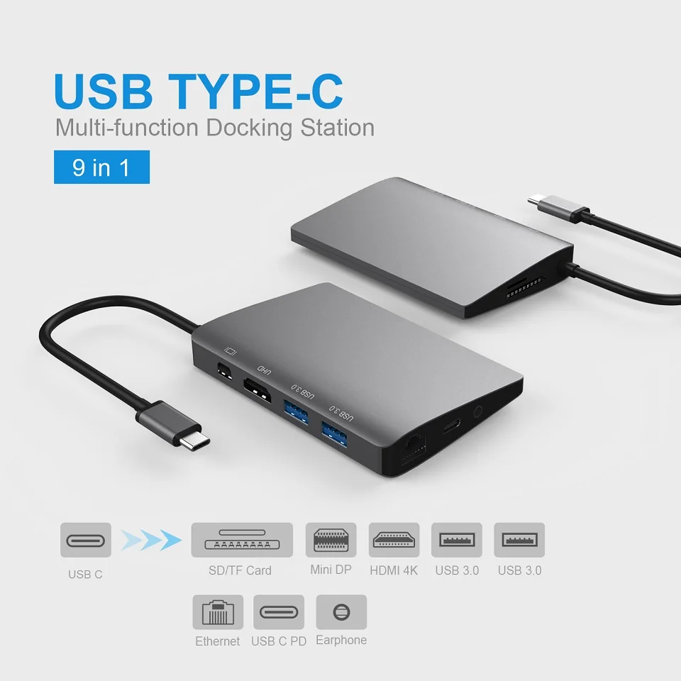 DZLST USB C док-станция для ноутбука USB C-Mini DP RJ45 Gigabit LAN HDMI 4K USB 3,0 type C PD для Macbook Pro SAMSUNG S9/S8