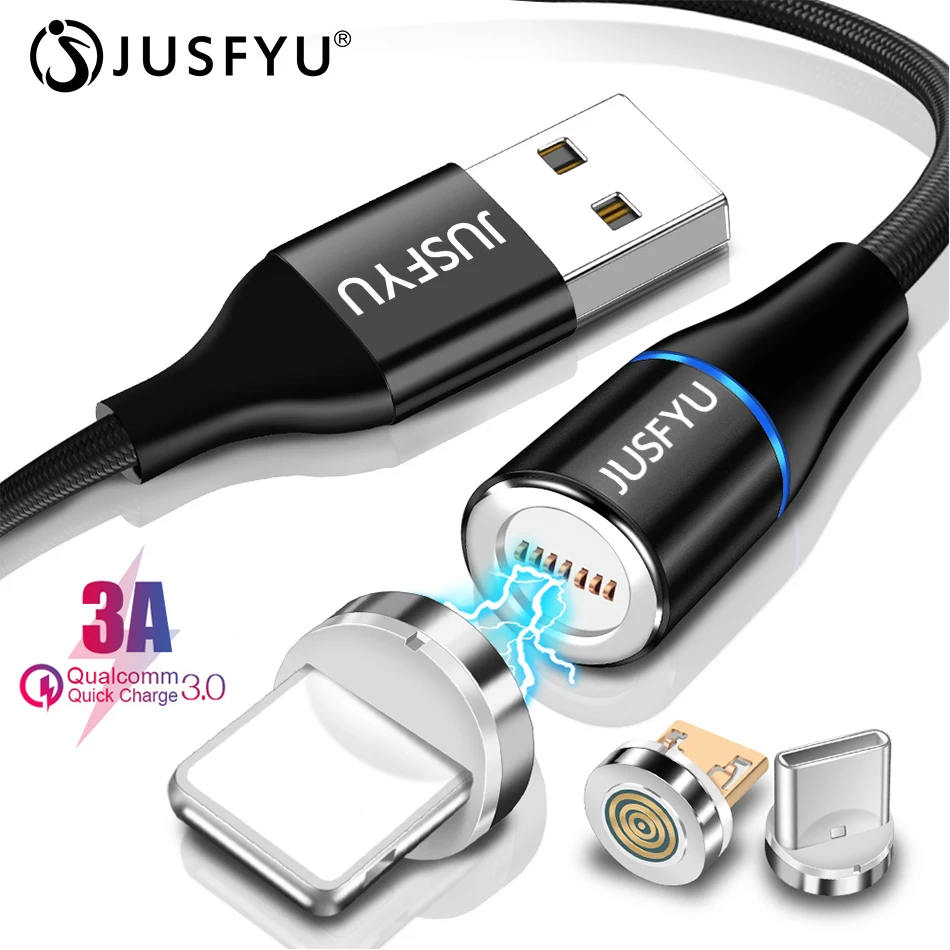 

3 IN 1 Magnetic Cable Micro USB Type C For iPhone 8 7 6 6s Samsung 1M 3A Fast Charging Wire Magnet Charger Adapter Phone Cables