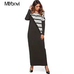 Женское лоскутное платье осень-зима повседневное Макси черно-белое с длинным рукавом женское платье черный 2018 турецкий Кафтан Дубай Абая