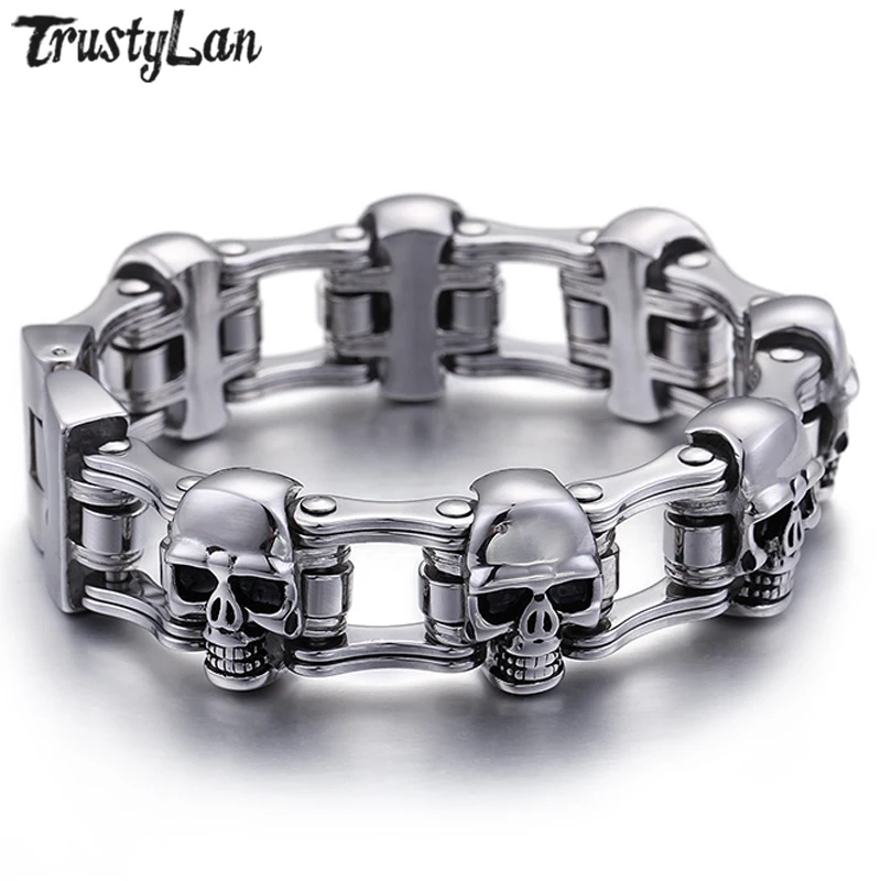 

TrustyLan New Punk Rock Skull Men's Bracelets For Men Chain & Link 316L Stainless Steel Man Bracelet Dropshipping Jewelry