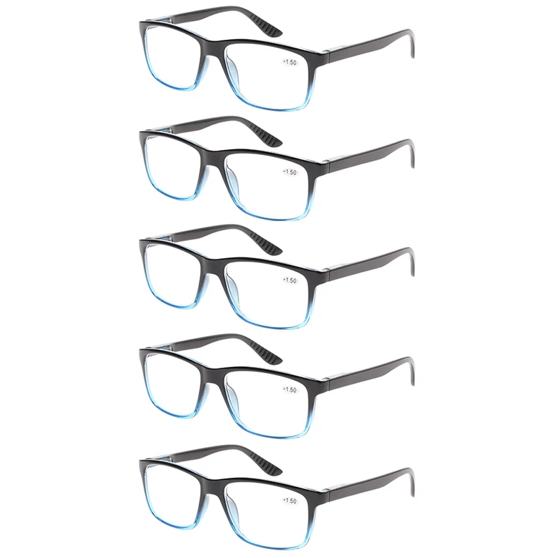 5 шт. в упаковке, ретро Прямоугольная оправа, очки для чтения для мужчин и женщин, весенние шарнирные качественные очки, от 0,5 до 6,0 - Цвет оправы: 5 Pack Blue