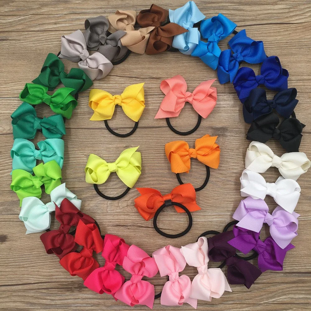 32pcs/lot 3 inch Hair Bow With Elastic Hair Bands Headband For Women