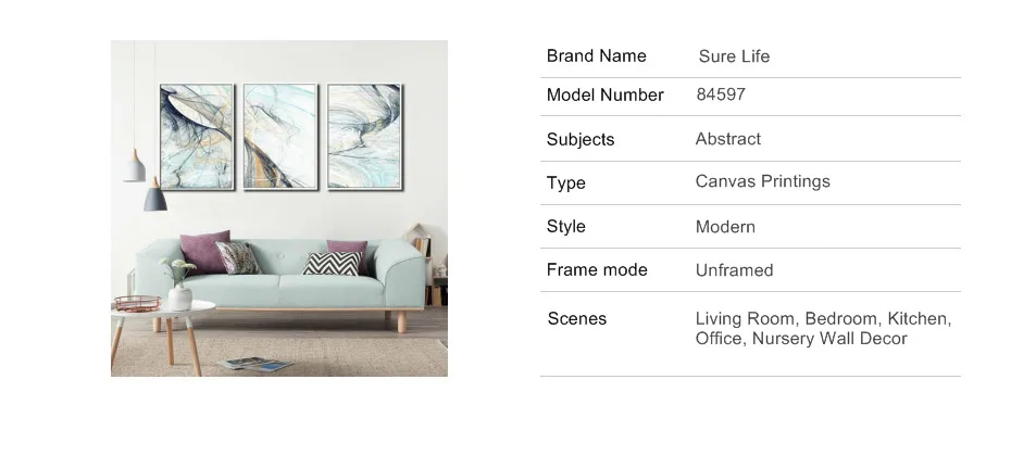 Sure Life 3 шт. современная абстрактная линия психоделический холст картины настенные художественные картины плакаты принты гостиная домашний декор