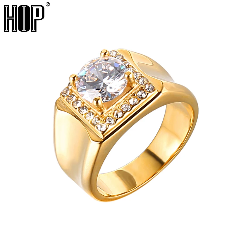 Хип хоп AAA + CZ камень Iced Out кольцо с фианитом IP позолоченные титановые кольца из