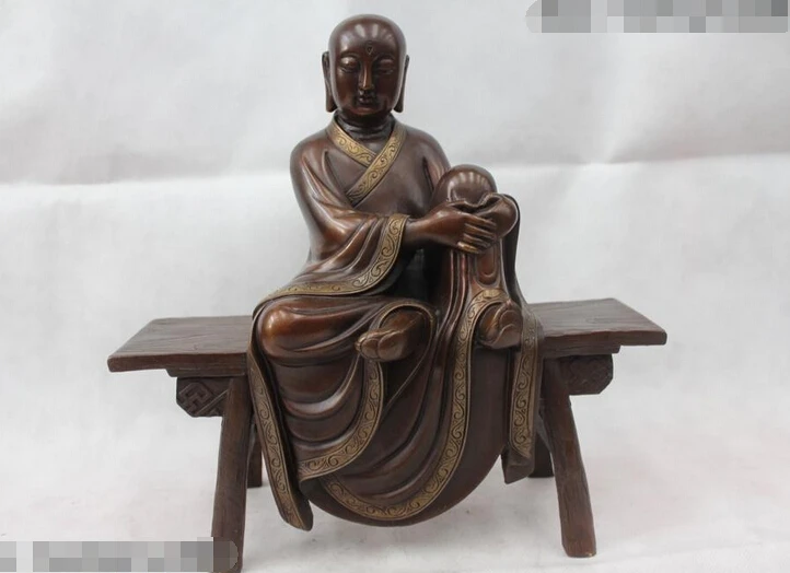 

wholesale factory 12" China Chinese Tibet Pure excellent Bronze Sit Stools arhat Buddha Statue