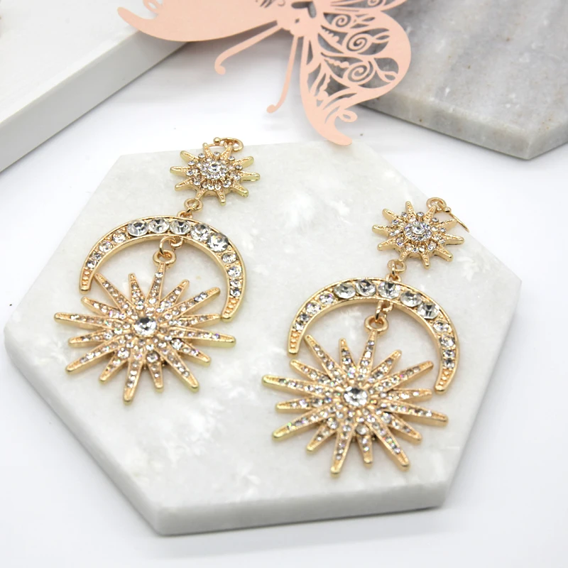 Coco&Willow Moon and star sun Drop Earrings crescent sun statement earrings for party women fashion jewelry, Christmas Earrings