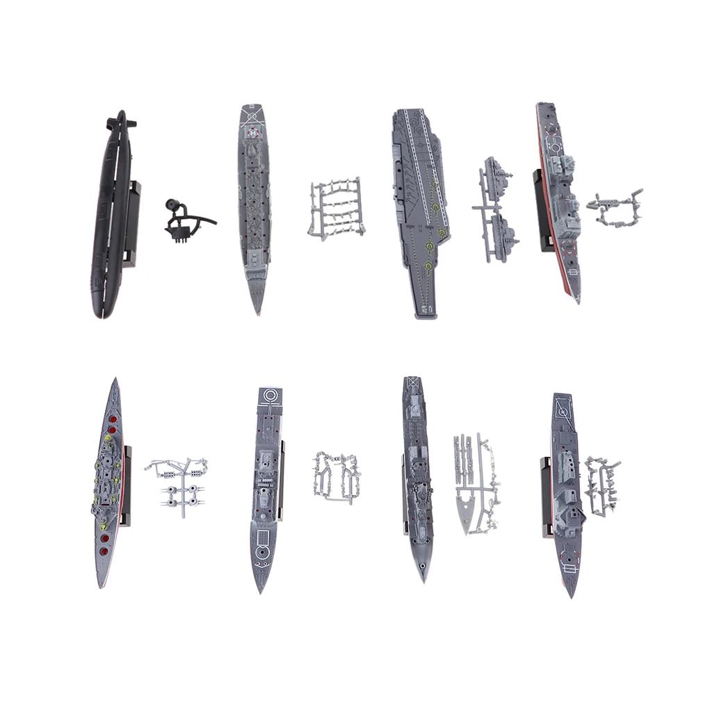 8x 4D Military  Submarine Models Assemble Liaoning Aircraft Carrie USS Sacramento AOE-1 Model Building