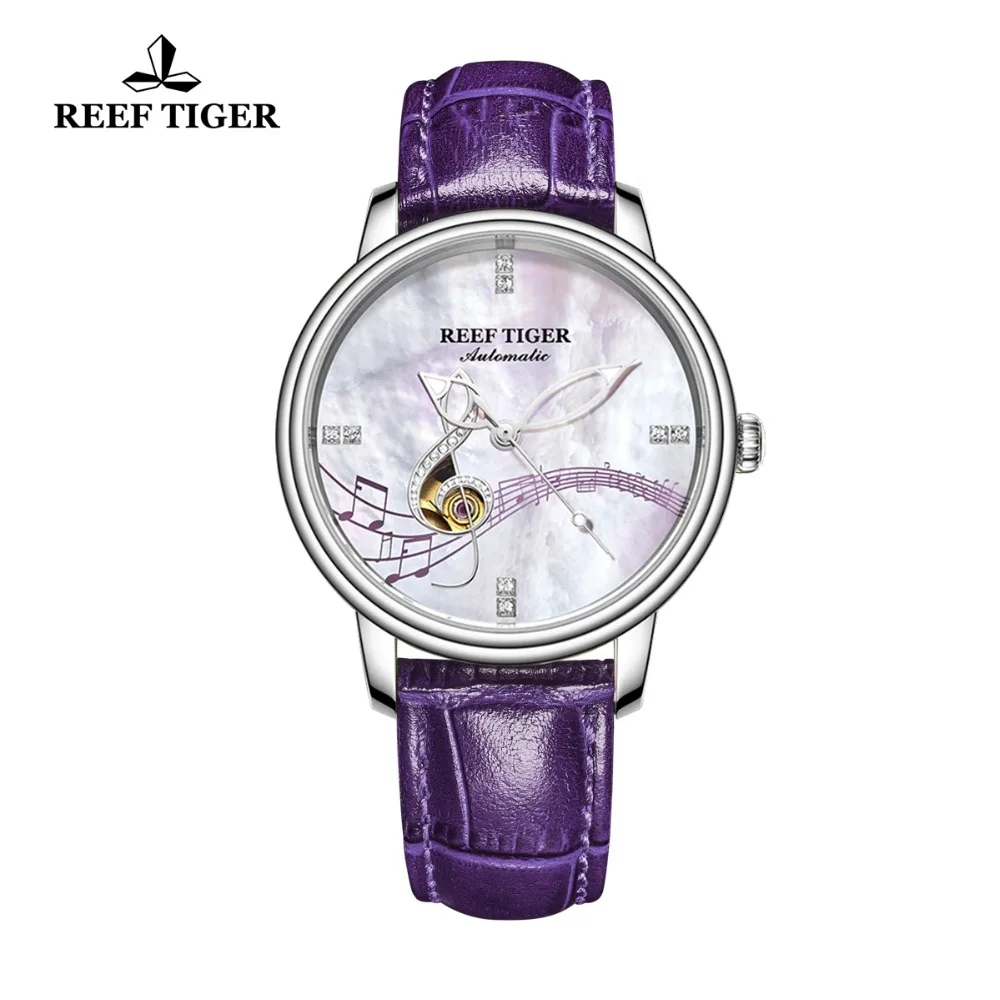 Женские автоматические часы Reef Tiger/RT модные повседневные с кожаным ремешком