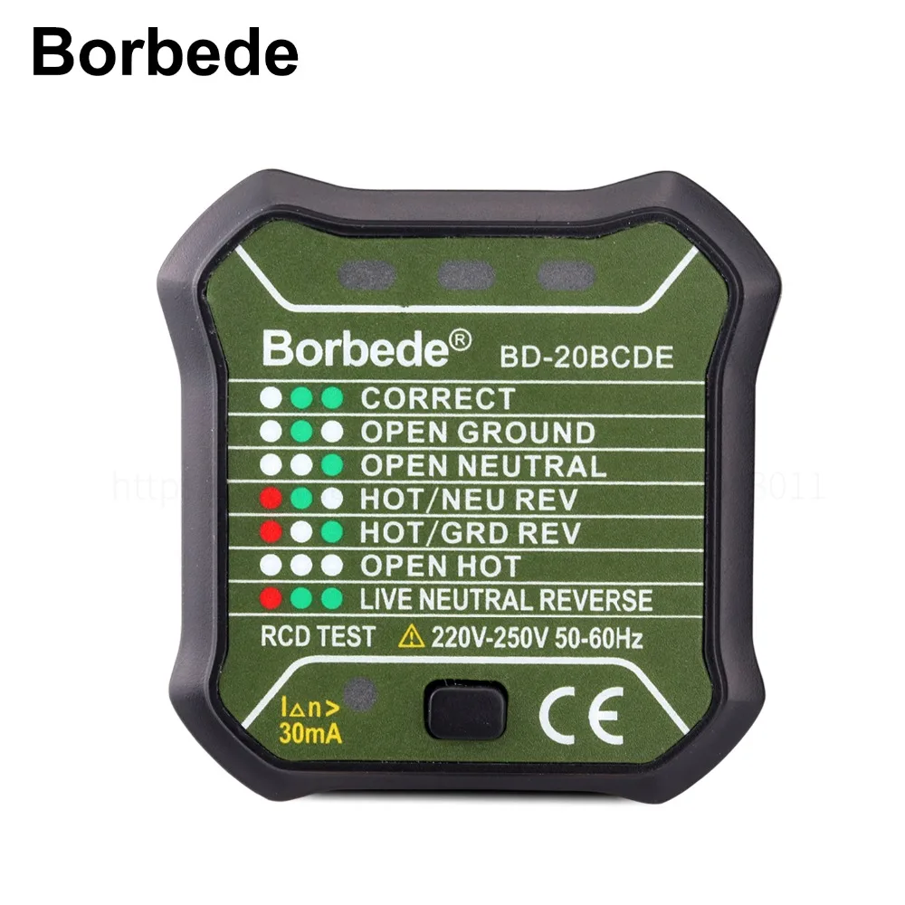 

Borbede Outlet Tester GFCI Socket Tester EU/UK Plug Power Automatic Electric Circuit Polarity Voltage Detector Breaker Finder
