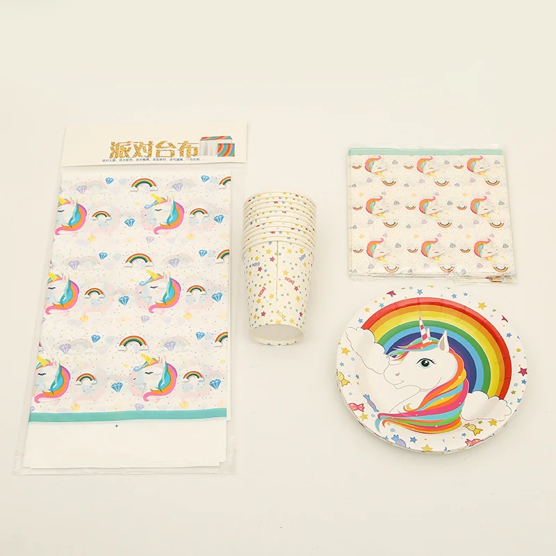 

Unicorn Party Supplies for 6 Kids Birthday Party Supplies Decoration Tableware Set 23pcs cup+plate+tablecloth+napkin set