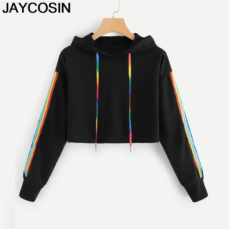 

JAYCOSIN 2019 New Autumn Winter Women Sweatshirt Solid Lace Up Colorful Long Sleeve Short Sweatershirt Tops sudadera mujer jy12