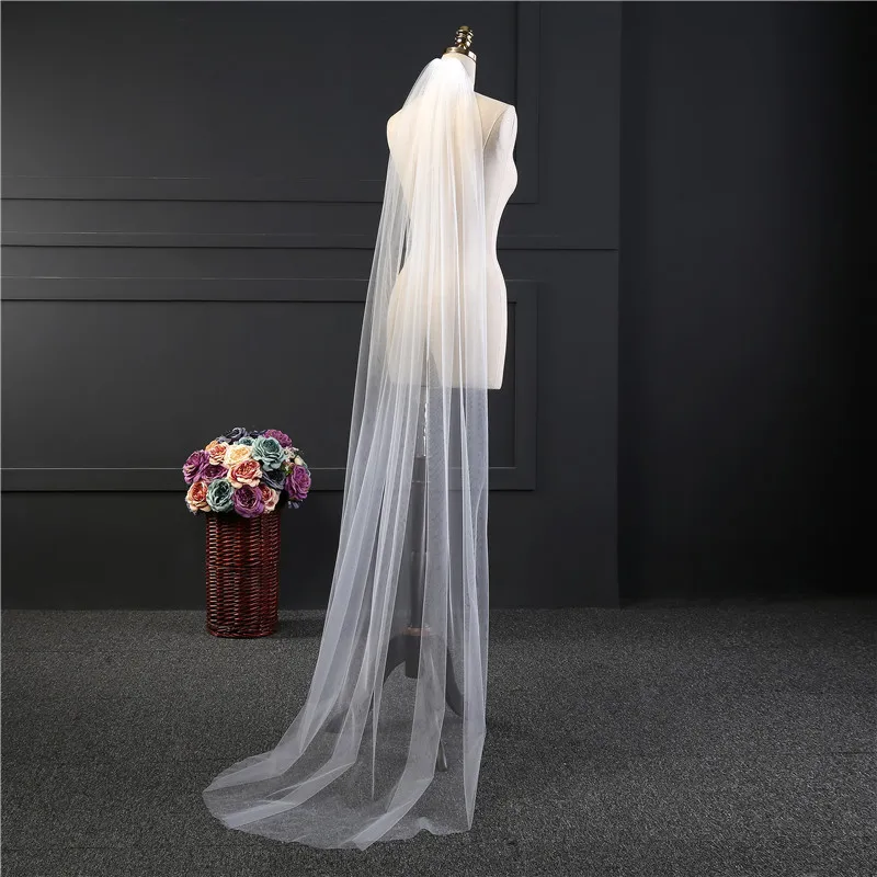 2m Cut Edge White Long One Layer Wedding Veils With Comb