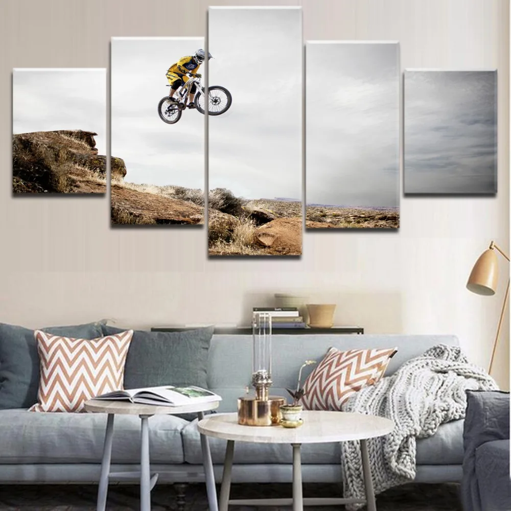 

Framework HD Printing Modular Canvas Wall Art 5 Pieces Bicycle Jump Mountain Picture Bike Sport For Home Decorative Poster