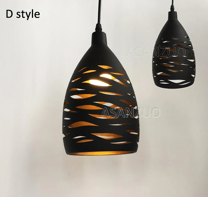 Folha de Bordo Barra da Sala Jantar do Vintage Preto Ouro Retro Pingente Lâmpada Loft Esculpida Ferro Pendurar E27 Luminária Oco Luz 6 High Quality Luzes e Iluminação