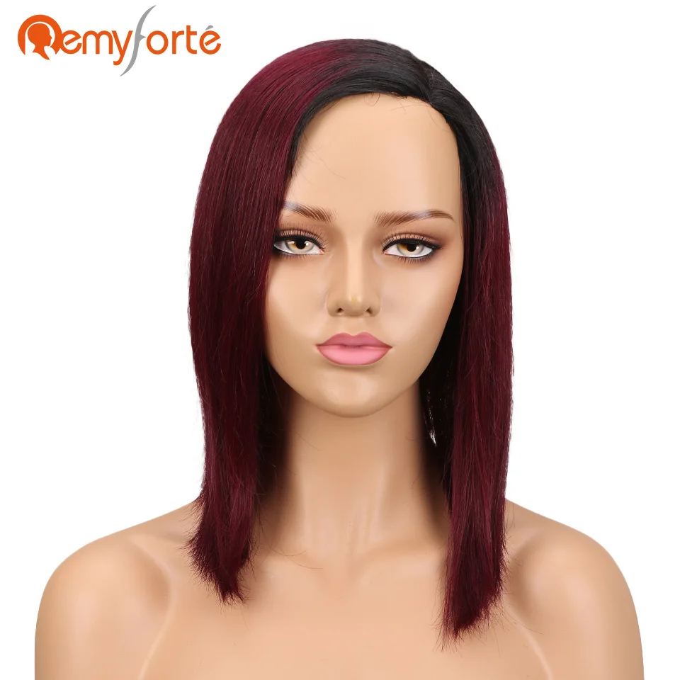 

Remy Forte Human Hair Wigs 100% Remy Brazilian Hair Wigs Straight Short Wigs For Black Women TT1b/99j Colored L Part Lace Wigs