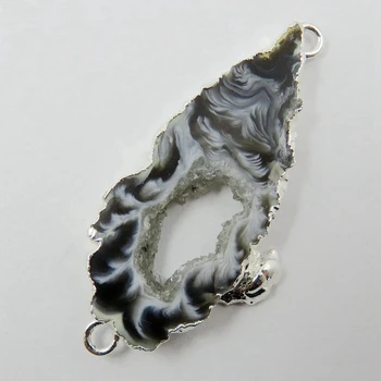 

HanKun Brazilian Agates Druzy Slice Connector - Electroplated Silver Color Edged Agates Geode Slice Drusy Druzy Pendant