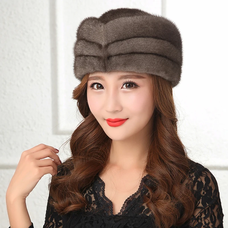 US $105.00 Autumn and winter ladies mink fur and coat hat water mink straw hat fur cap whole mink Finland hat