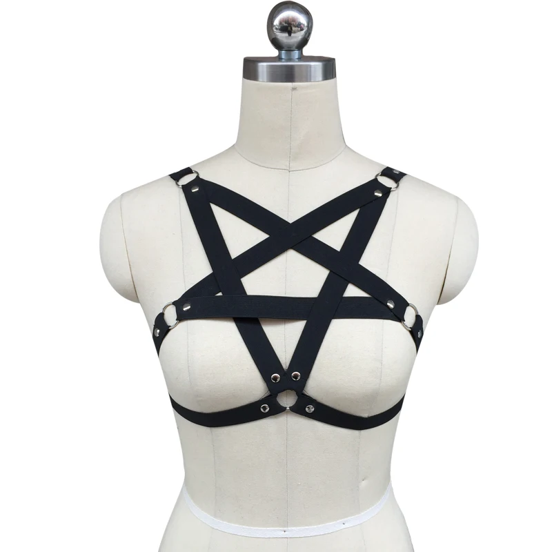 Spedizione gratuita. In gabbia imbracatura bra bondage lingerie black gothic club erotico rebel cablaggio pentagram cablaggio