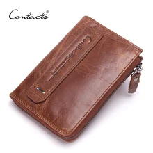 CONTACT’S Genuine Leather Wallet For Photo Holder Zipper Design Card Holder Fashion Men Wallets Purses Male Clutch Money Pocket