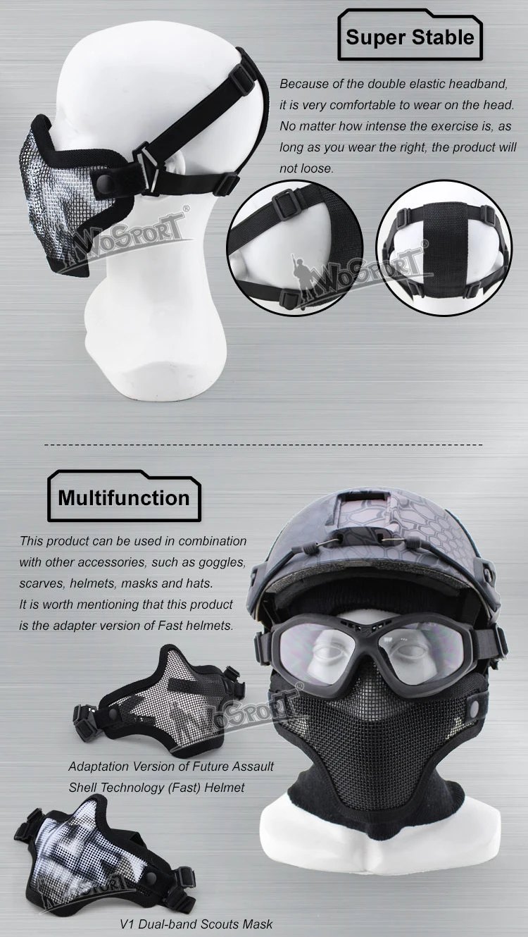 military airsoft AR 15 tactical paintball accessories protective V1 half face dual-band scouts mask for hunting HT16-001A (9)