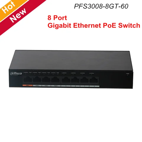 Dispositivo de Transmissão Poe com 4 Pfs3008-8gt-60 para Sistemas de Segurança Dahua Portas Gigabit Ethernet Switch Cctv ip Poe Porta 8