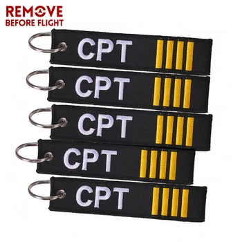 

5 PCS/LOT Captain Keychain Jewelry Embroidery CPT Key Ring Chain for Aviation Gifts Zip Puller Remove Before Flight Keychains
