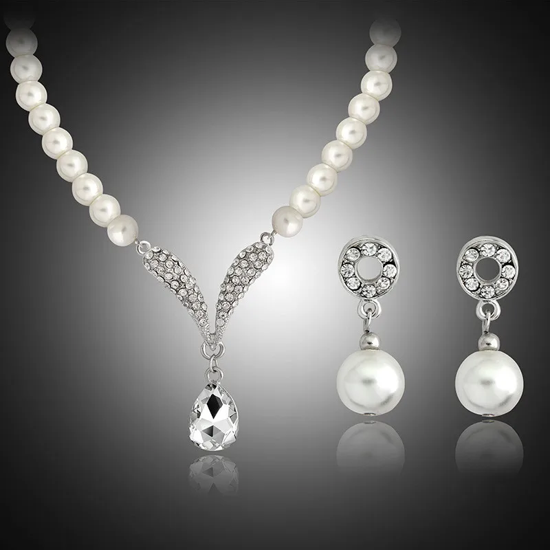 New Clic Imitation Pearl Silver Crystal Elegant Party Necklaces New Clic Imitation Pearl Silver Crystal Elegant Party Necklaces Earrings Fashion Costume Jewelry Sets For Women Wedding In From