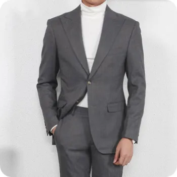 Ceny Szary ślubne Męskie Prom Garnitury Party Groom Smokingi Szczyt Lapel Casual Męski Blezer Kostium Homme Slim Fit Terno Masculino 2 Sztuk