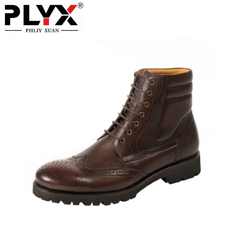 

PHLIY XUAN Retro British Style Men Boots Genuine Leather Handmade Tactical Boots Military Officers Winter Boots For Men