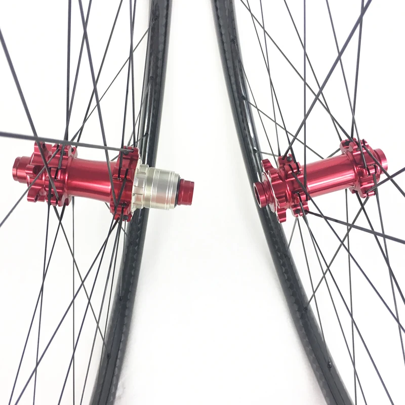 Discount 29er MTB XC 28mm asymmetric tubeless carbon wheelset 29 inch 25mm wide straight pull Powerway M32 15*100 12*135 M12 142mm 12K 5