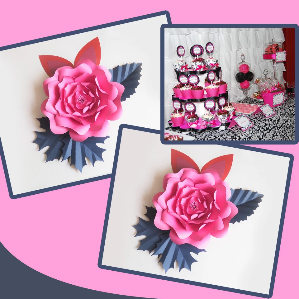 DIY Large Giant Paper Flowers Rose Fleurs Backdrops 1 Piece+3 Leaves+2 Ears For Baby Shower Nursery Kids' Birthday Video | Дом и сад