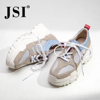 

JSI Fashion Genuine Leather Square Toe Ladies Sneakers Spring Autumn Casual Lace-Up Movement Shoes Stylish Women Sneakers JO190