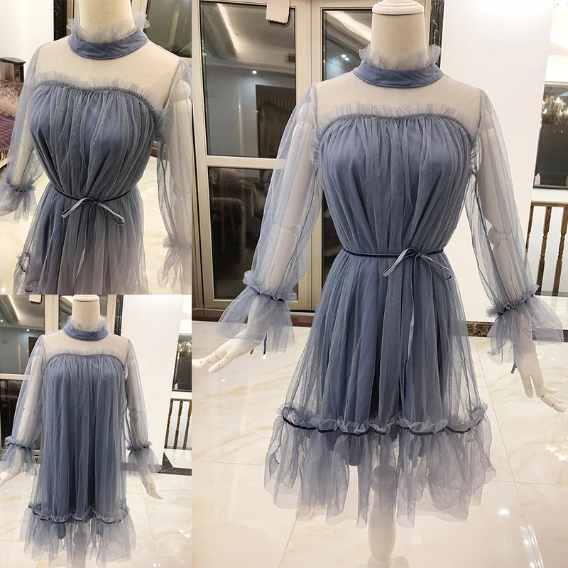 Navy Blue Chiffon Lace Knee Length Mother Of The Bride Dresses