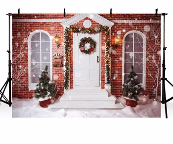 

Vinyl Photography Backdrop Christmas tree Snow Winter House Wreath Brick Wall Children Backgrounds for Photo Studio ZR-230