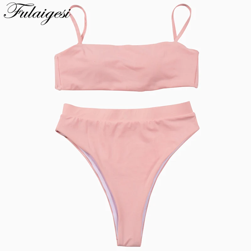 Fulaigesi Retro High waist cut bikini set hot 2019 new women solid bandeau swimsuit swimming bathing suit sexy swimwear tankini